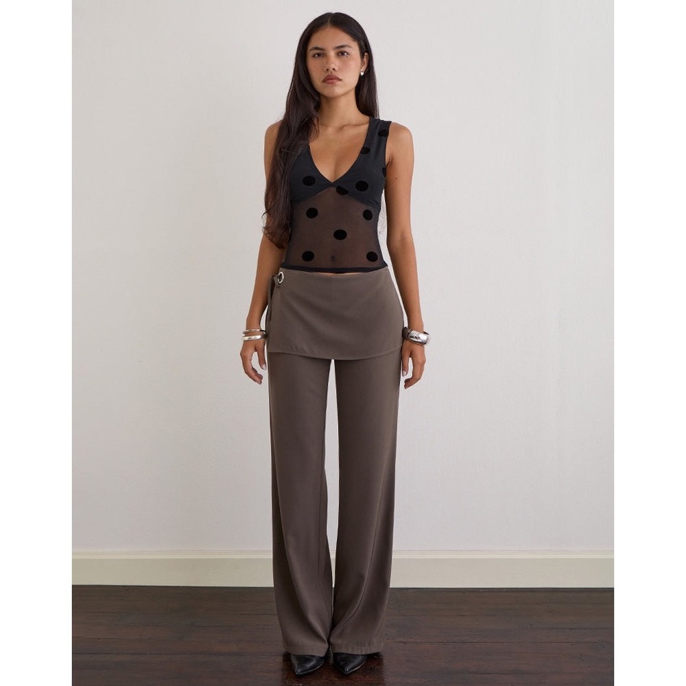 Motel Rocks Elka Wrap Trousers Tailoring Truffle Brown Skirt Overlay Pants L NEW
